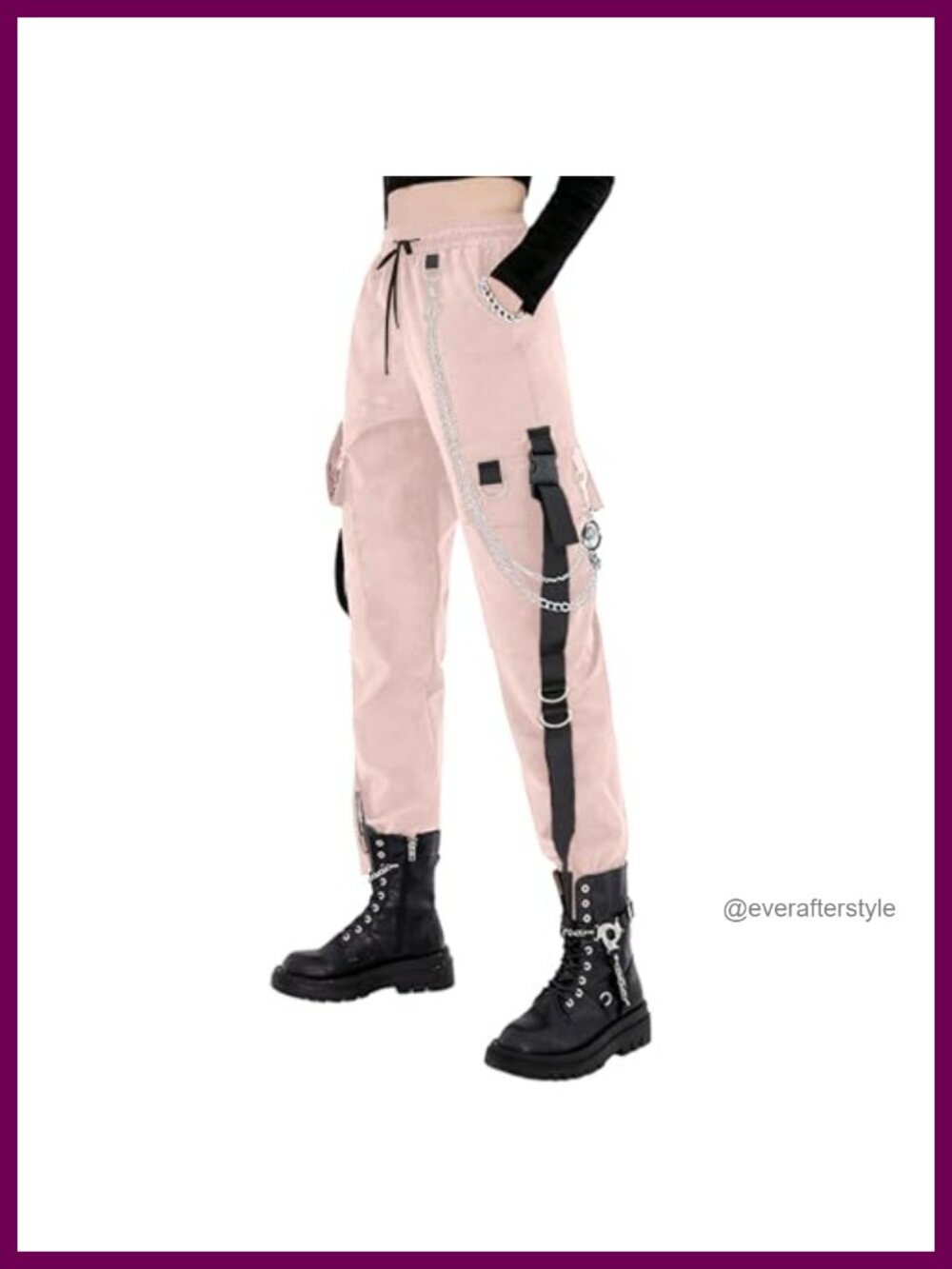 Techwear Cargo Pants with Chain High Waist Wide Leg Goth Street Style
